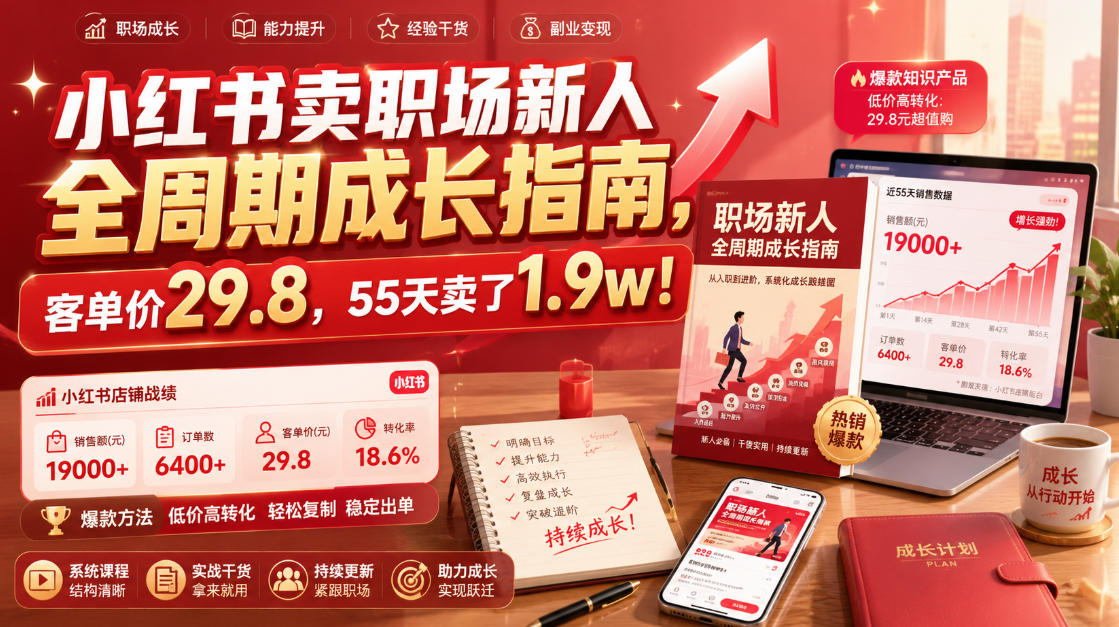 小红书卖职场新人全周期成长指南，客单价29.8，55天卖了1.9w！-网创之家