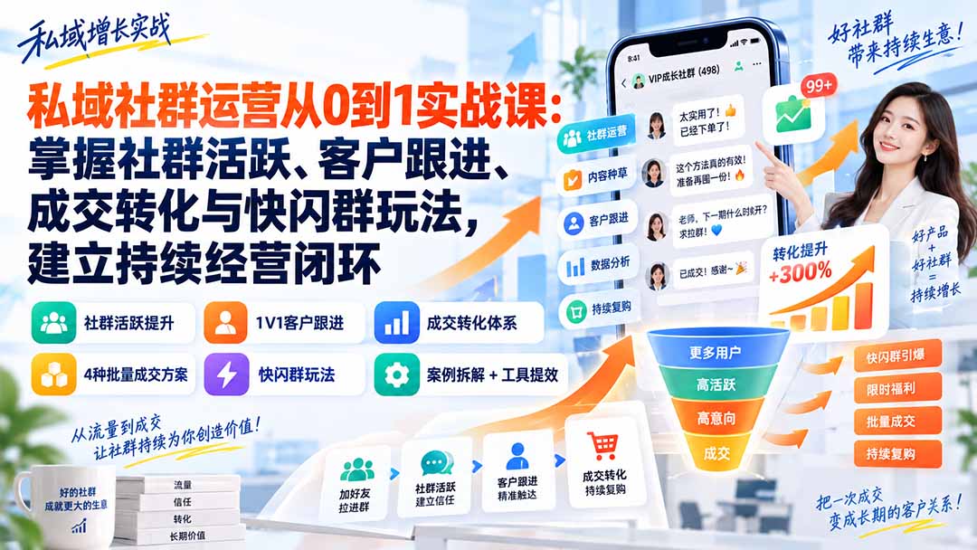 私域社群运营从0到1实战课：掌握社群活跃、客户跟进、成交转化与快闪群玩法，建立持续经营闭环-网创之家