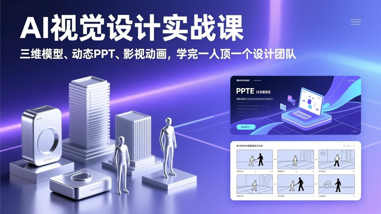 AI视觉设计实战课，三维模型、动态PPT、影视动画，学完一人顶一个设计团队-网创之家