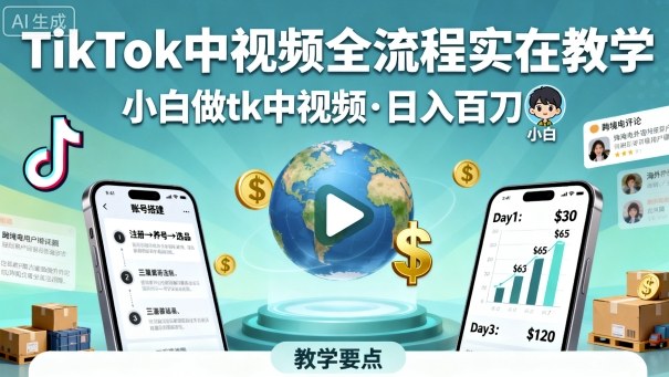 TikTok中视频全流程实操教学,小白做tk中视频,日入百刀-网创之家