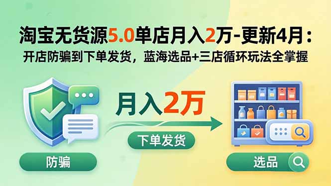 淘宝无货源5.0单店月入2万-更新2026：开店防骗到下单发货，蓝海选品+三店循环玩法全掌握-网创之家