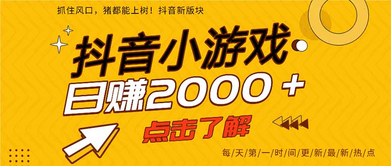 2025年爆火的抖音小游戏项目，一部手机日入2000+-网创之家