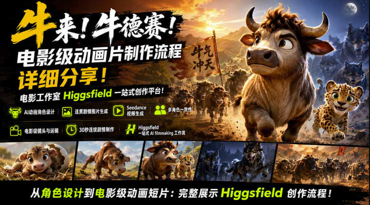 牛来！牛德赛！电影级动画片制作流程详细分享！电影工作室Higgsfield一站式创作平台，完整创作流程-网创之家