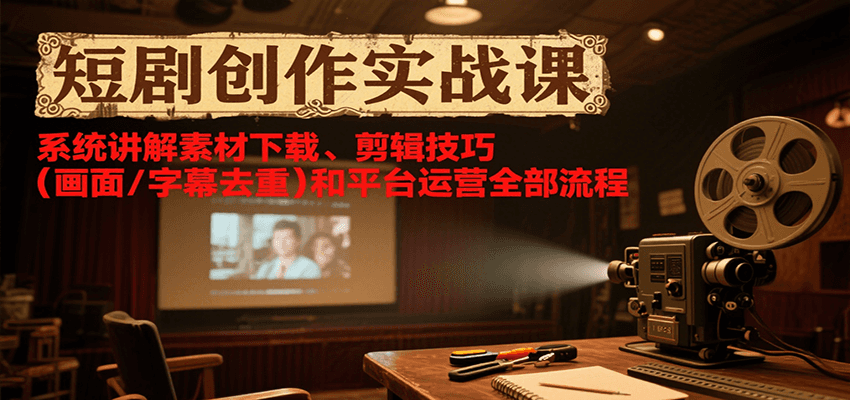 短剧创作实战课,系统讲解素材下载、剪辑技巧(画面/字幕去重)和平台运营全部流程-网创之家