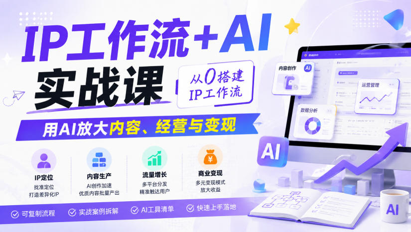 IP工作流+AI实战课，从0搭建IP工作流，用AI放大内容、经营与变现-网创之家