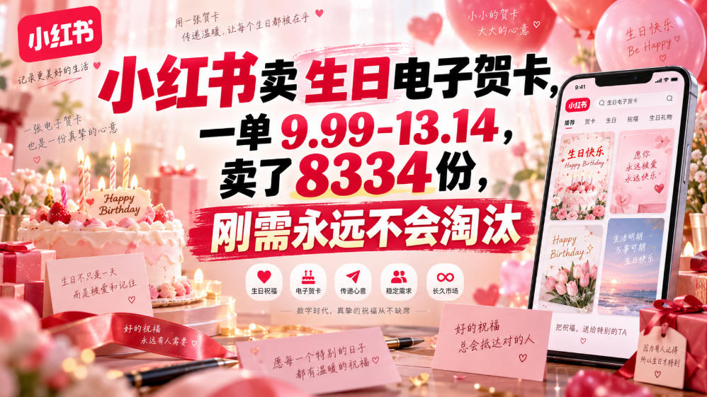 小红书卖生日电子贺卡，一单9.99-13.14，卖了8334份，刚需永远不会淘汰-网创之家
