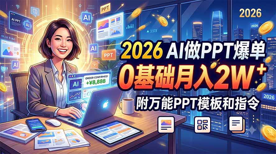 2026 AI做PPT爆单，0基础月入2W，附万能PPT模板和指令-网创之家