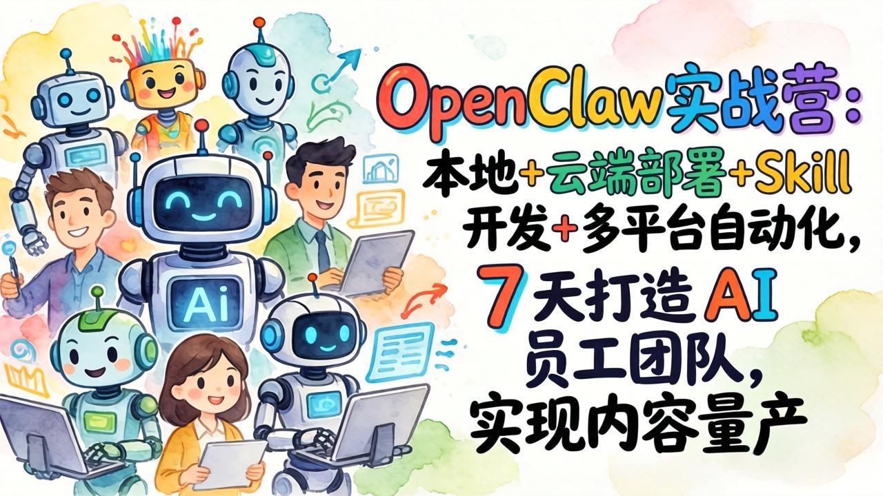 OpenClaw实战营：本地+云端部署+Skill开发+多平台自动化，7 天打造 AI 员工团队，实现内容量产-网创之家