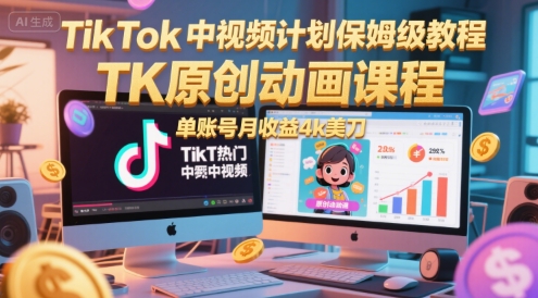 TikTok中视频计划保姆级教程，TK原创动画课程，单账号月收益4k美刀-网创之家