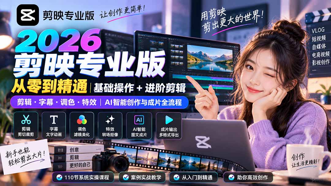 2026剪映专业版从零到精通｜基础操作+进阶剪辑｜剪辑·字幕·调色·特效｜AI智能创作与成片全流程-网创之家