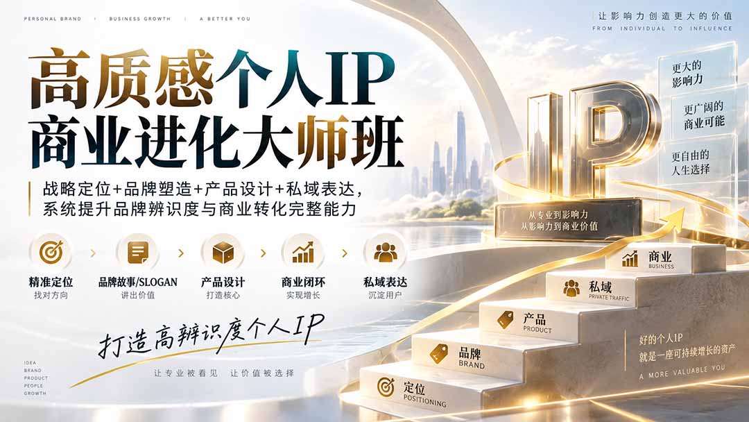 高质感个人IP商业进化大师班：战略定位+品牌塑造+产品设计+私域表达，系统提升品牌辨识度与商业转化完整能力-网创之家