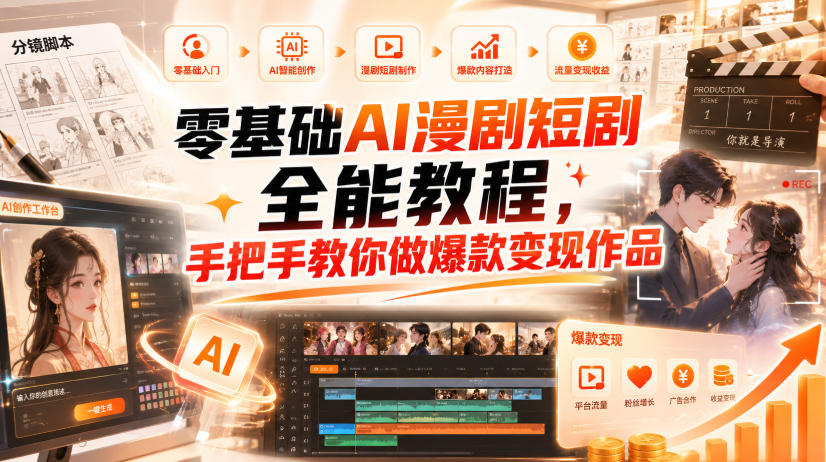 零基础AI漫剧短剧全能教程，从AI智能体搭建、文案脚本分镜、多平台AI生视频、剪映精修，覆盖全题材创作，手把手教你做爆款变现作品-网创之家