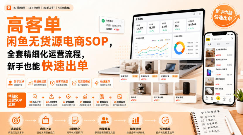 高客单闲鱼无货源电商SOP，全套精细化运营流程，新手也能快速出单-网创之家