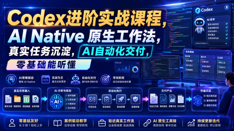 Codex进阶实战课｜AI Native原生工作法，22节真实任务落地，从配置到AI自动化交付全链路教程-网创之家