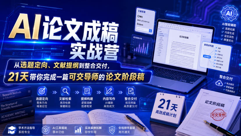AI论文成稿实战营，从选题定向、文献提纲到整合交付，21天带你完成一篇可交导师的论文阶段稿-网创之家