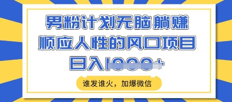 男粉计划无脑躺Z，顺应人性的风口项目，谁发谁火，加爆微信，日入多张【揭秘】-网创之家