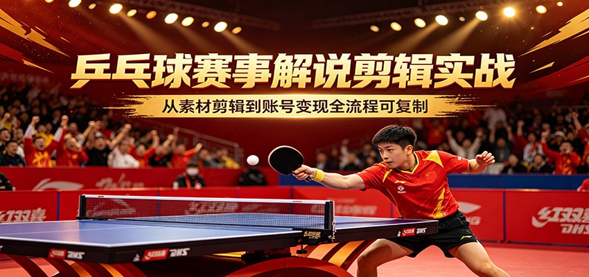 乒乓球赛事解说剪辑实战，从素材剪辑到账号变现全流程可复制-网创之家