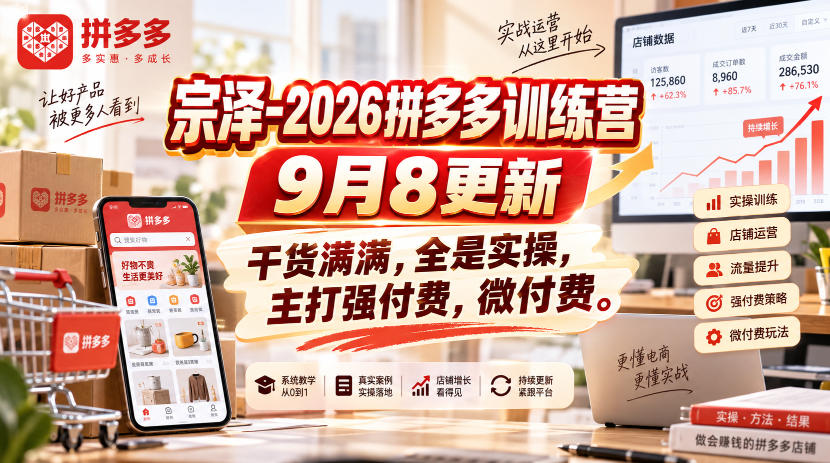 宗泽-2026拼多多训练营9月8更新，干货满满，全是实操，主打强付费，微付费-网创之家