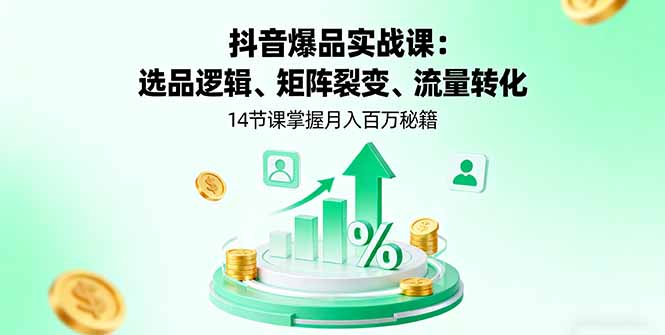 抖音爆品实战课：选品逻辑、矩阵裂变、流量转化，14节课掌握月入百万秘籍-网创之家