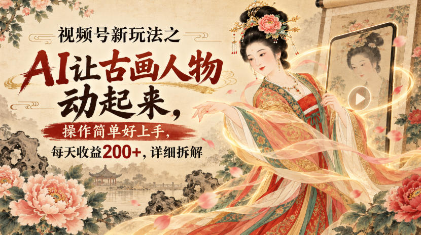 视频号新玩法之AI让古画人物动起来，操作简单好上手，每天收益200+，详细拆解-网创之家