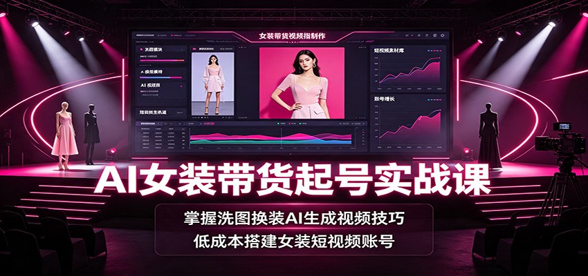 AI女装带货起号实战课：掌握洗图换装AI生成视频技巧，低成本搭建女装短视频账号-网创之家