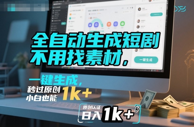 全自动生成短剧，不用找素材，不用剪辑，一键生成，秒过原创，小白也能轻松日入1k+【揭秘】-网创之家