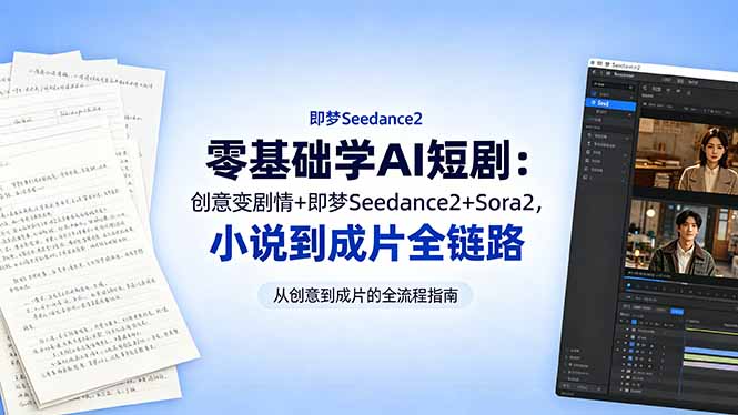 零基础学AI短剧：创意变剧情+即梦Seedance2+Sora2，小说到成片全链路-网创之家