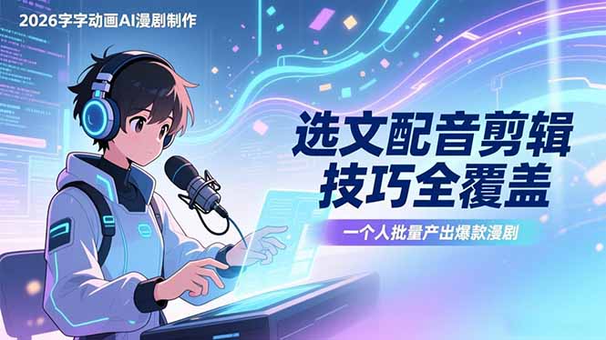 2026字字动画AI漫剧制作-1期，选文配音剪辑技巧全覆盖，一个人就能批量产出爆款漫剧-网创之家