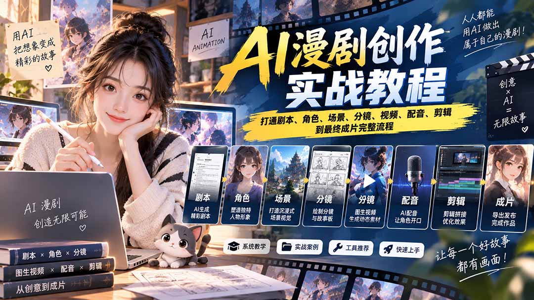 2026 AI漫剧创作实战教程：打通剧本、角色、场景、分镜、视频、配音、剪辑到最终成片完整流程-网创之家