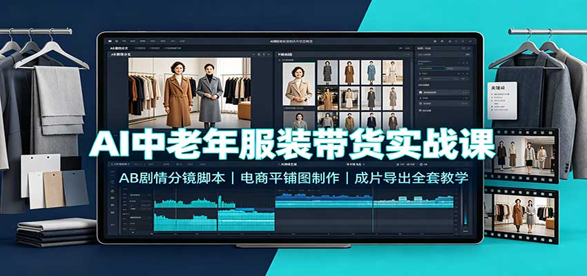 AI中老年服装带货实战课：AB剧情分镜脚本，电商平铺图制作，成片导出全套教学-网创之家