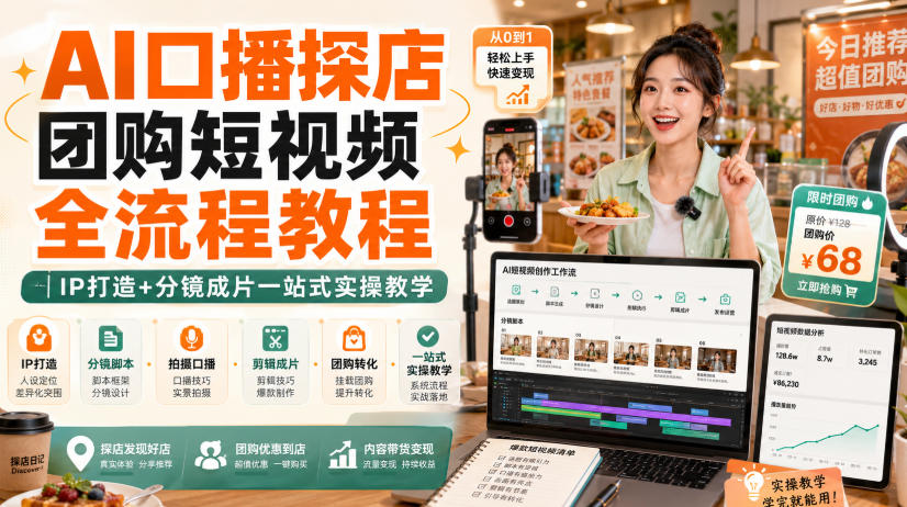 AI口播探店团购短视频全流程教程｜IP打造+分镜成片一站式实操教学-网创之家