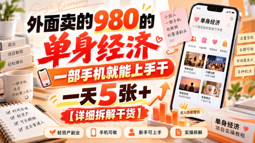 外面卖的980的单身经济，一部手机就能上手干，一天5张+【详细拆解干货】-网创之家