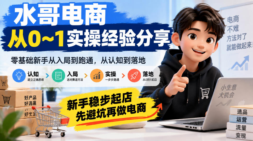 水哥电商从0~1实操经验分享，​零基础新手从入局到跑通，从认知到落地，新手稳步起店，先避坑再做电商-网创之家