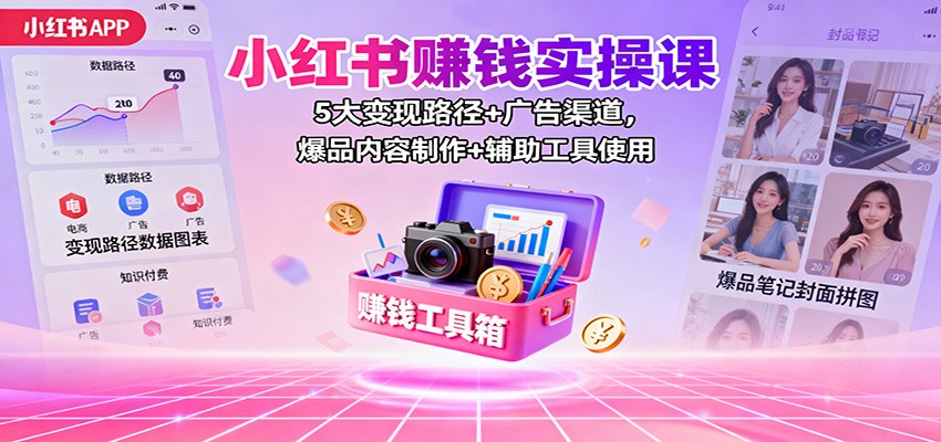 小红书赚钱实操课：5大变现路径+广告渠道，爆品内容制作+辅助工具使用-网创之家