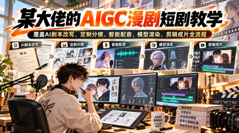 某大佬的AIGC漫剧短剧教学，覆盖AI剧本改写、定制分镜、智能配音、模型渲染、剪辑成片全流程-网创之家