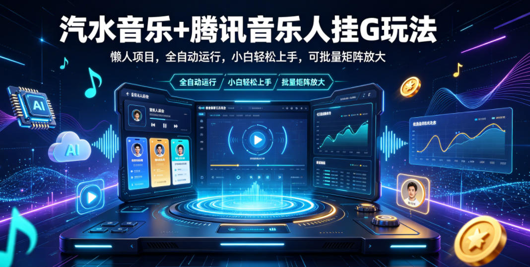 汽水音乐+腾讯音乐人挂G玩法，懒人项目，全自动运行，小白轻松上手，可批量矩阵放大【揭秘】-网创之家