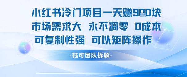 小红书冷门项目一天收益9张，市场需求大，0成本，可复制性强可以矩阵操作-网创之家