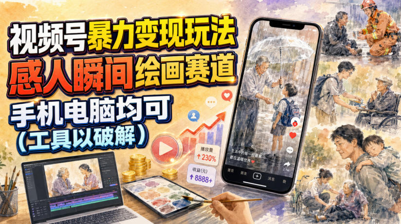 视频号暴力变现玩法，感人瞬间绘画赛道，手机电脑均可-网创之家