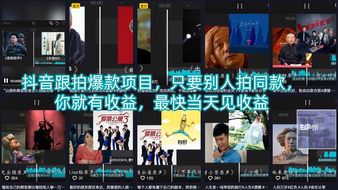抖音跟拍爆款项目，只要别人拍同款，你就有收益，最快当天见收益-网创之家