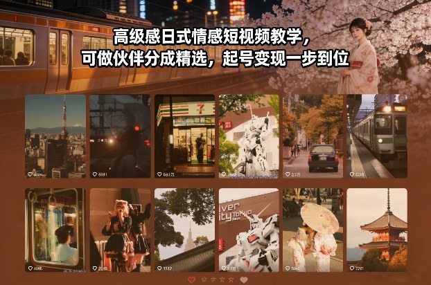高级感日式情感短视频教学，可做伙伴分成精选，起号变现一步到位-网创之家