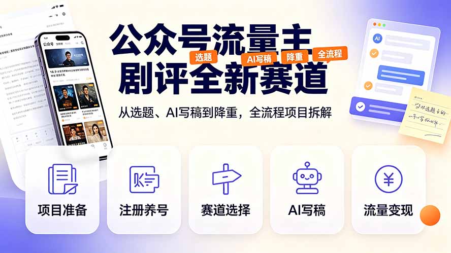 公众号流量主剧评全新赛道，从选题、AI写稿到降重，全流程项目拆解-网创之家