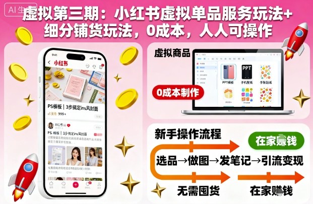 虚拟第三期：小红书虚拟单品服务玩法+细分铺货玩法，0成本，人人可操作(更新)-网创之家