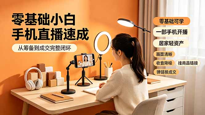 零基础小白手机直播速成，从筹备到成交完整闭环，适配苹果安卓系统，解决杂音卡顿留人难问题-网创之家