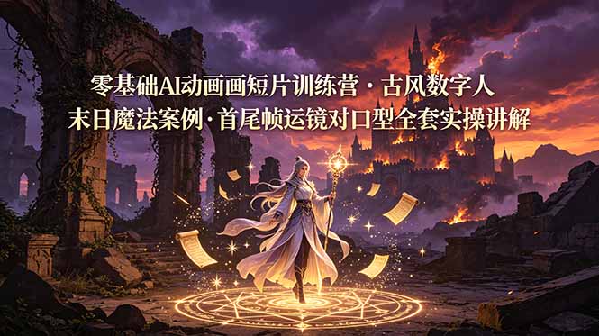 零基础AI动画短片训练营，古风数字人末日魔法案例，首尾帧运镜对口型全套实操讲解-网创之家
