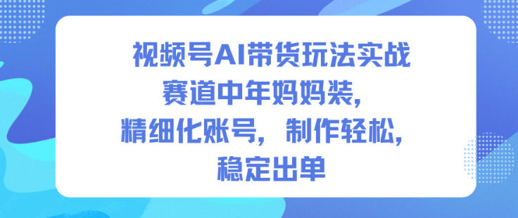 视频号AI带货玩法实战，赛道中年妈妈装，精细化账号，制作轻松，稳定出单-网创之家