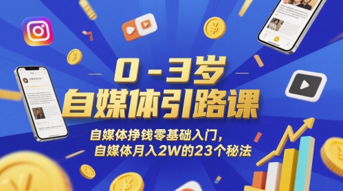 0-3岁自媒体引路课,自媒体挣钱零基础入门,自媒体月入2W的23个秘法-网创之家
