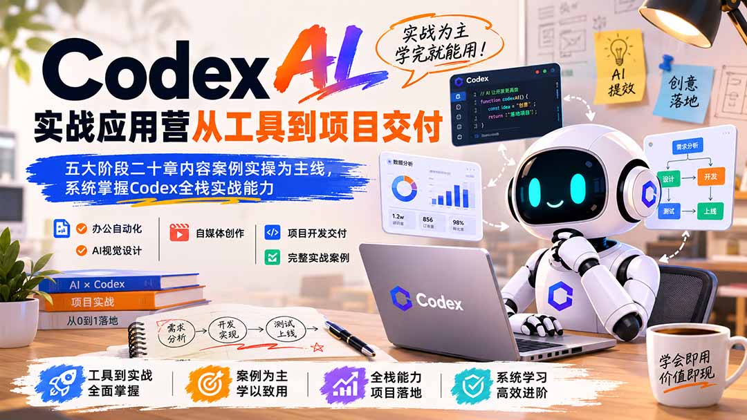 Codex AI实战应用营从工具到项目交付；五大阶段二十章内容案例实操为主线，系统掌握Codex全栈实战能力-网创之家