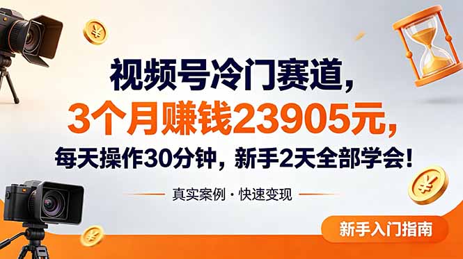视频号冷门赛道，3个月变现23905元，新手2天学会 每天操作30分钟！-网创之家