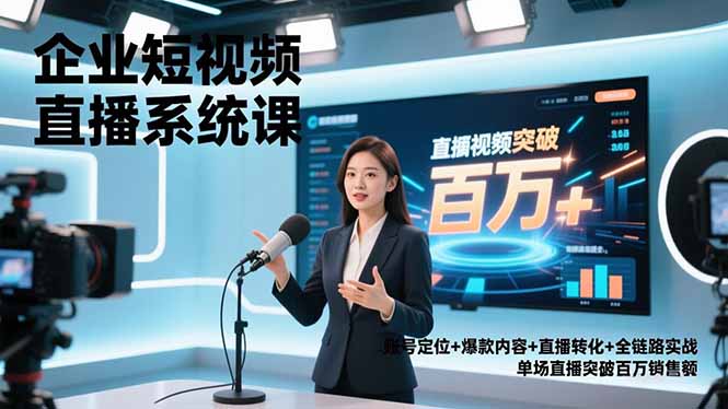 企业短视频直播系统课，账号定位+爆款内容+直播转化+全链路实战，单场直播突破百万销售额-网创之家