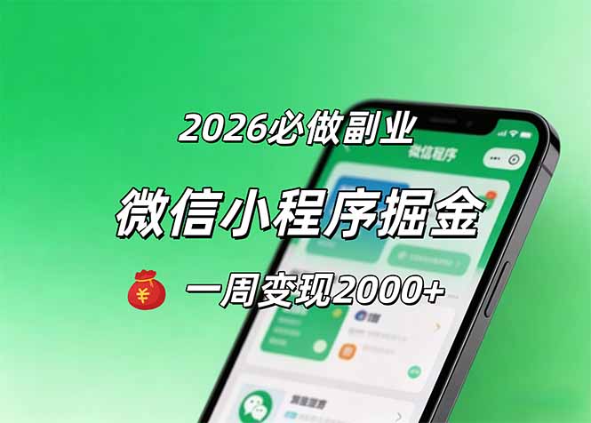2026微信小程序掘金，简单好上手，一周变现2000+-网创之家